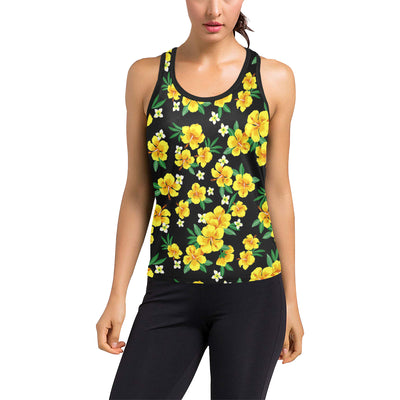 Yellow Hibiscus Pattern Print Design HB08 Women's Racerback Tank Top