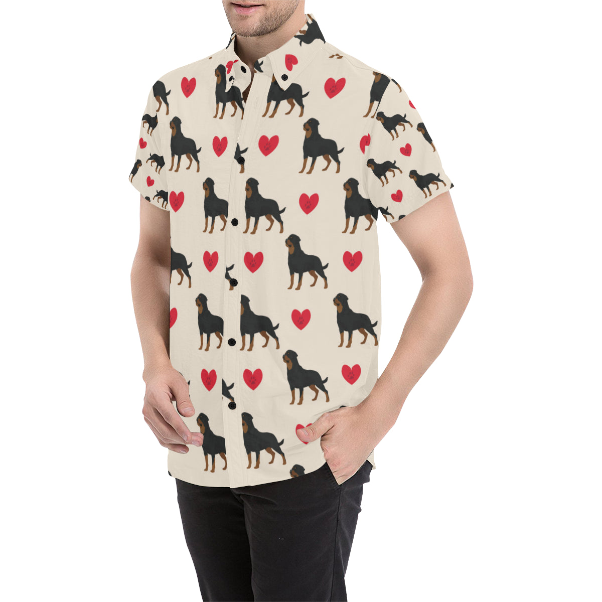 Rottweiler Pattern Print Design A02 Men's Short Sleeve Button Up Shirt