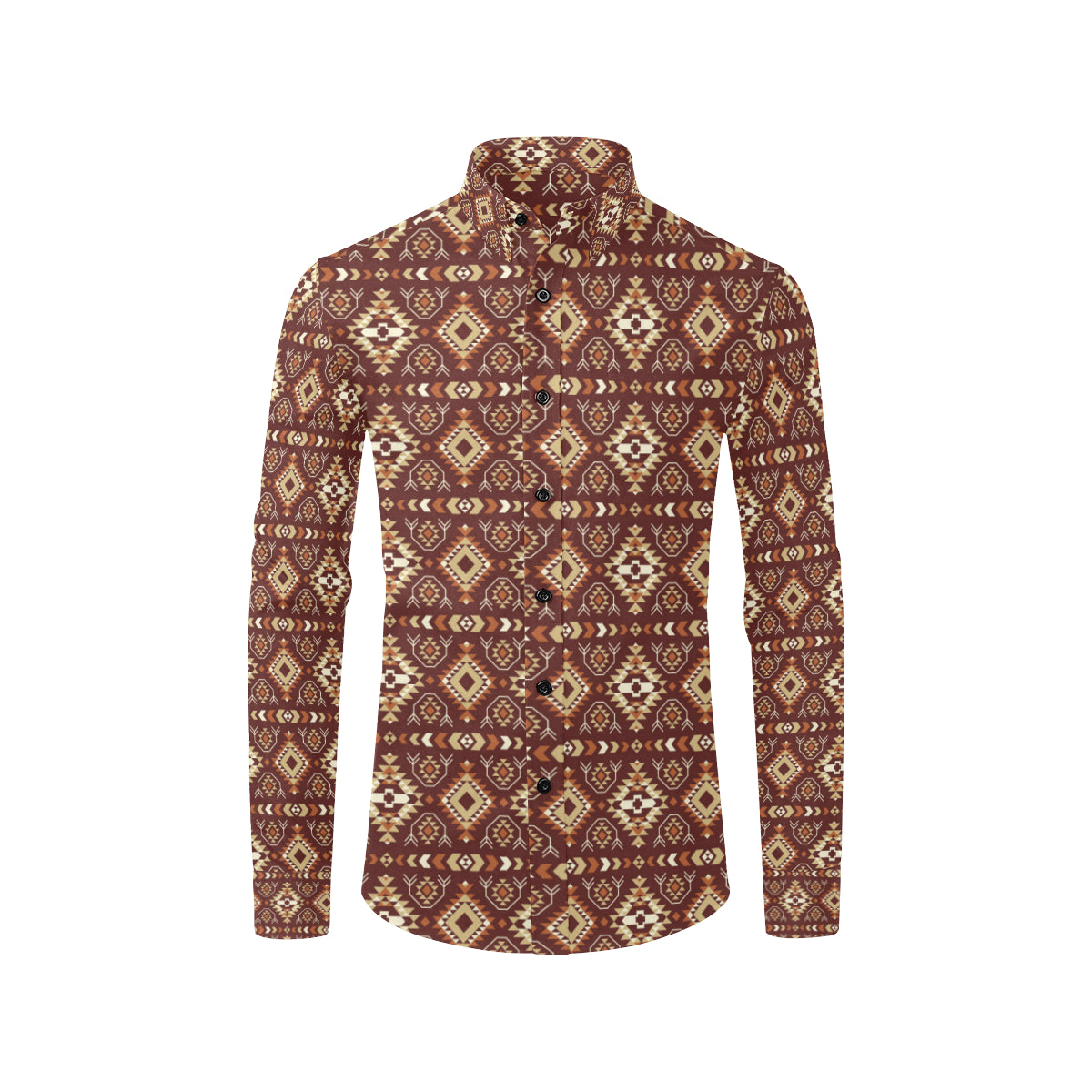 Navajo Native Color Print Pattern Men's Long Sleeve Shirt