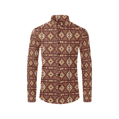 Navajo Native Color Print Pattern Men's Long Sleeve Shirt