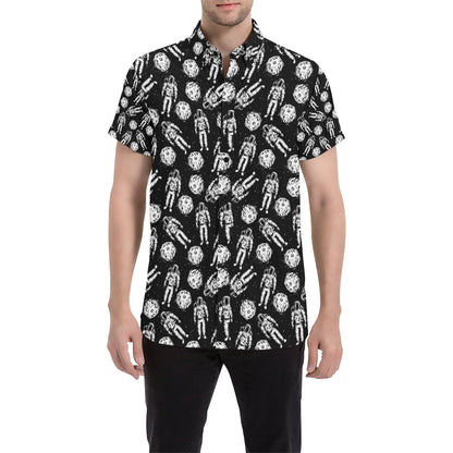 Astronaut Pattern Print Design 03 Men's Short Sleeve Button Up Shirt