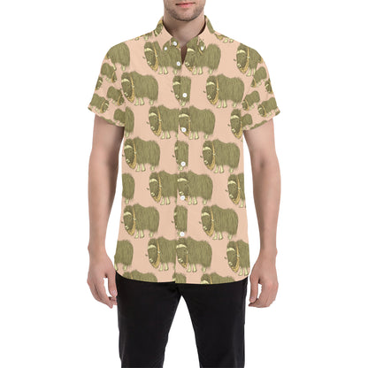 Yak Pattern Print Design 01 Men's Short Sleeve Button Up Shirt