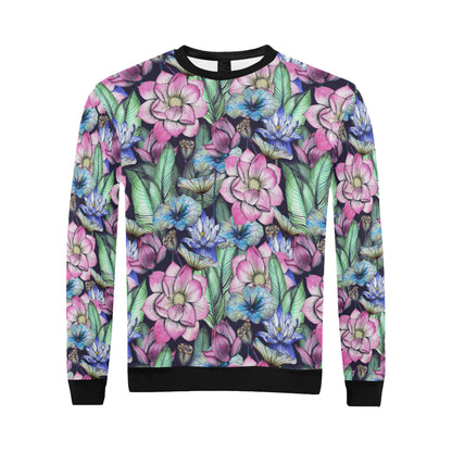 Water Lily Pattern Print Design WL07 Men Long Sleeve Sweatshirt