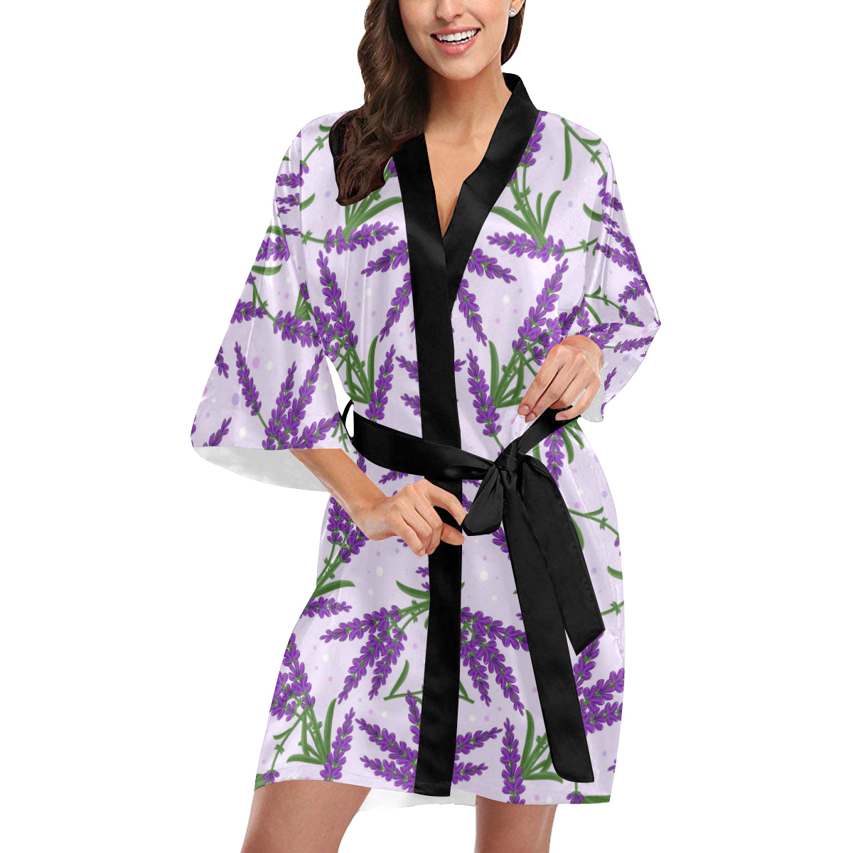 Lavender Pattern Print Design LV02 Women Kimono Robe