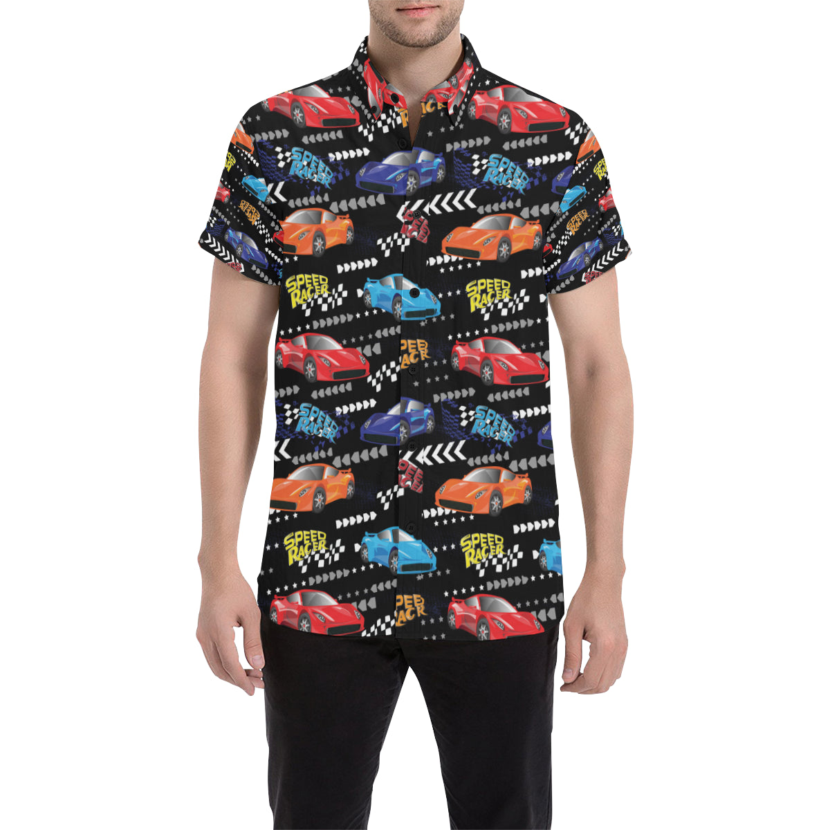 Racing Pattern Print Design A05 Men's Short Sleeve Button Up Shirt
