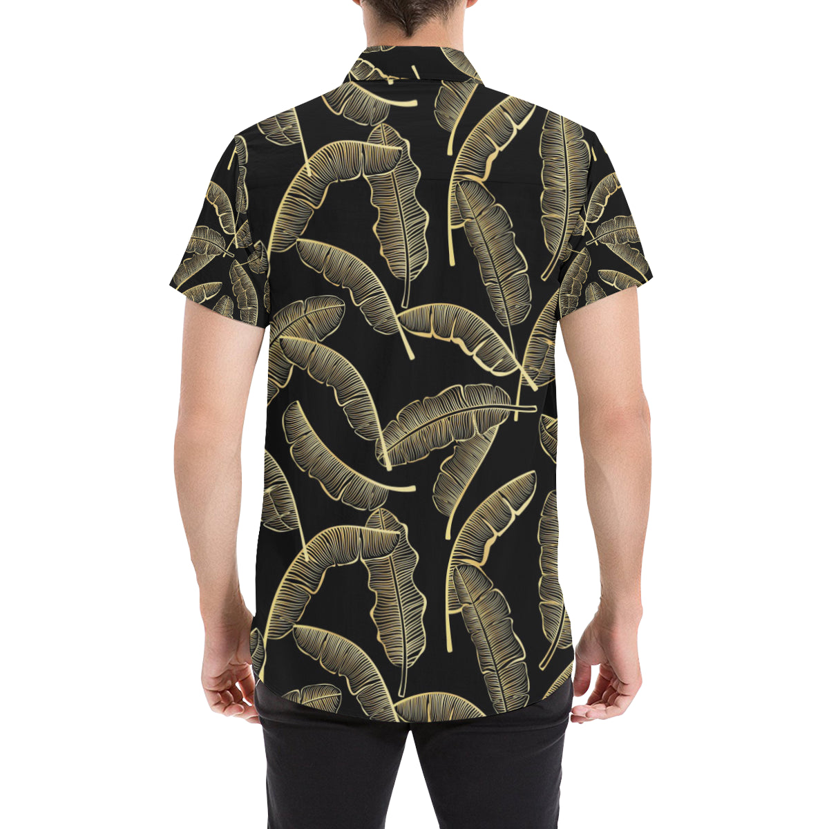Banana Leaf Pattern Print Design BL07 Men's Short Sleeve Button Up Shirt