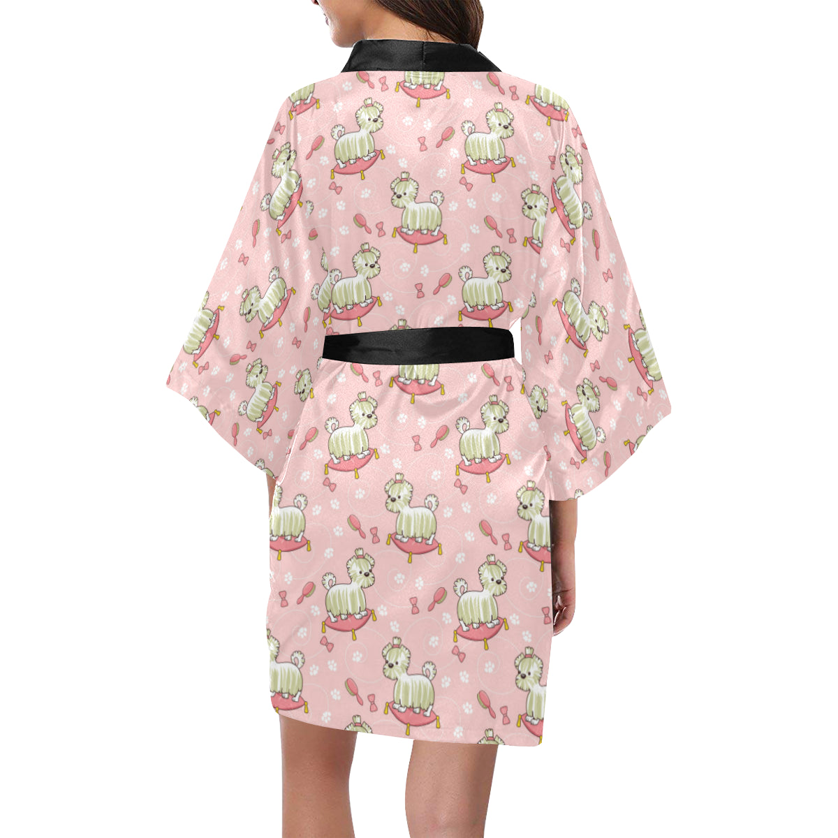 Bichons Frise Pattern Print Design 01 Women's Short Kimono