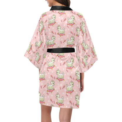 Bichons Frise Pattern Print Design 01 Women's Short Kimono