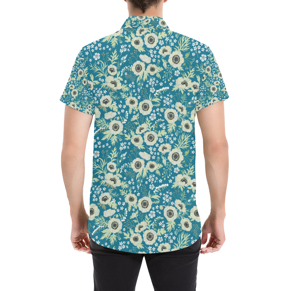 Anemone Pattern Print Design 01 Men's Short Sleeve Button Up Shirt