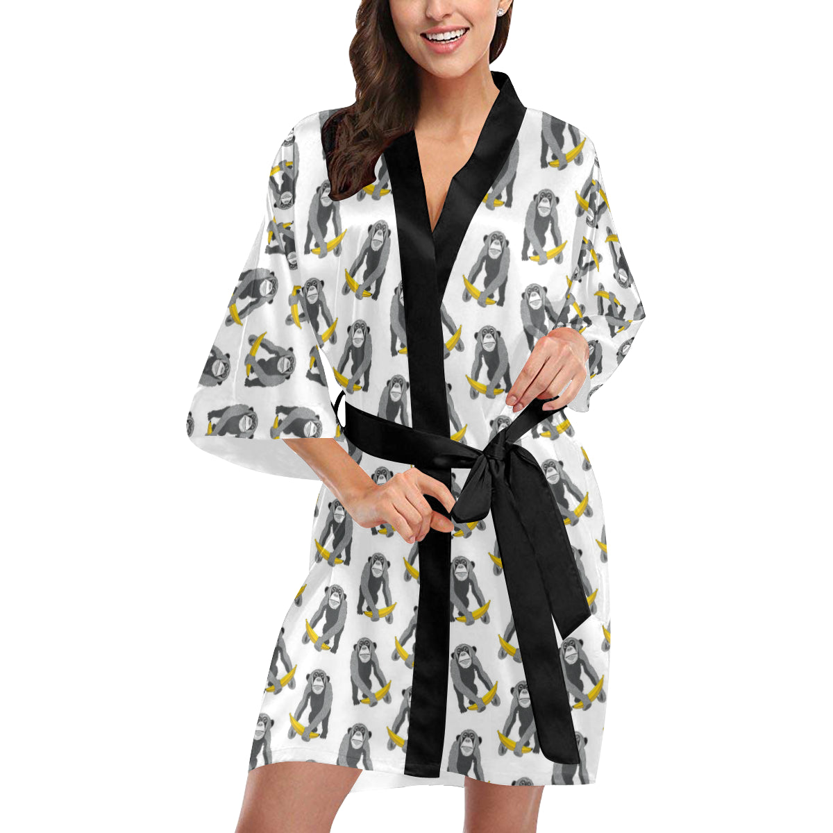Chimpanzee Pattern Print Design 05 Women's Short Kimono