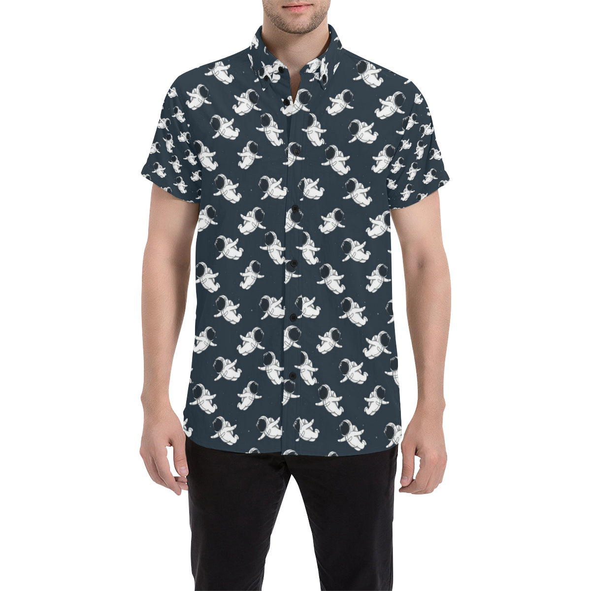 Astronaut Pattern Print Design 02 Men's Short Sleeve Button Up Shirt