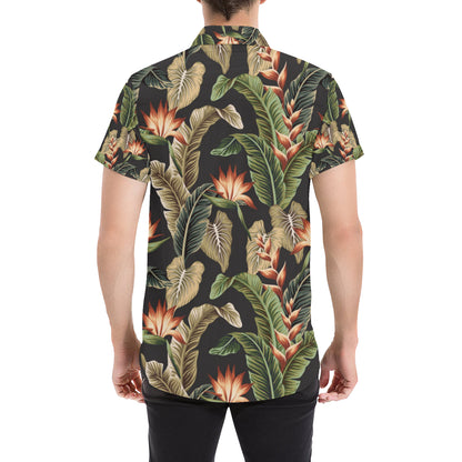 Tropical Flower Pattern Print Design TF014 Men's Short Sleeve Button Up Shirt