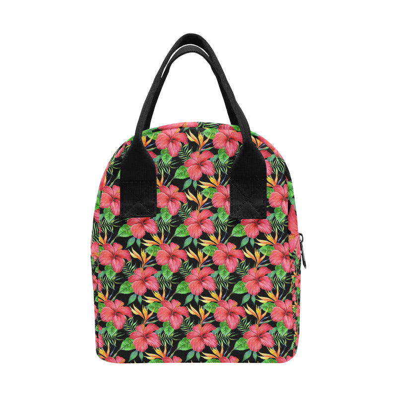 Red Hibiscus Pattern Print Design HB07 Insulated Lunch Bag