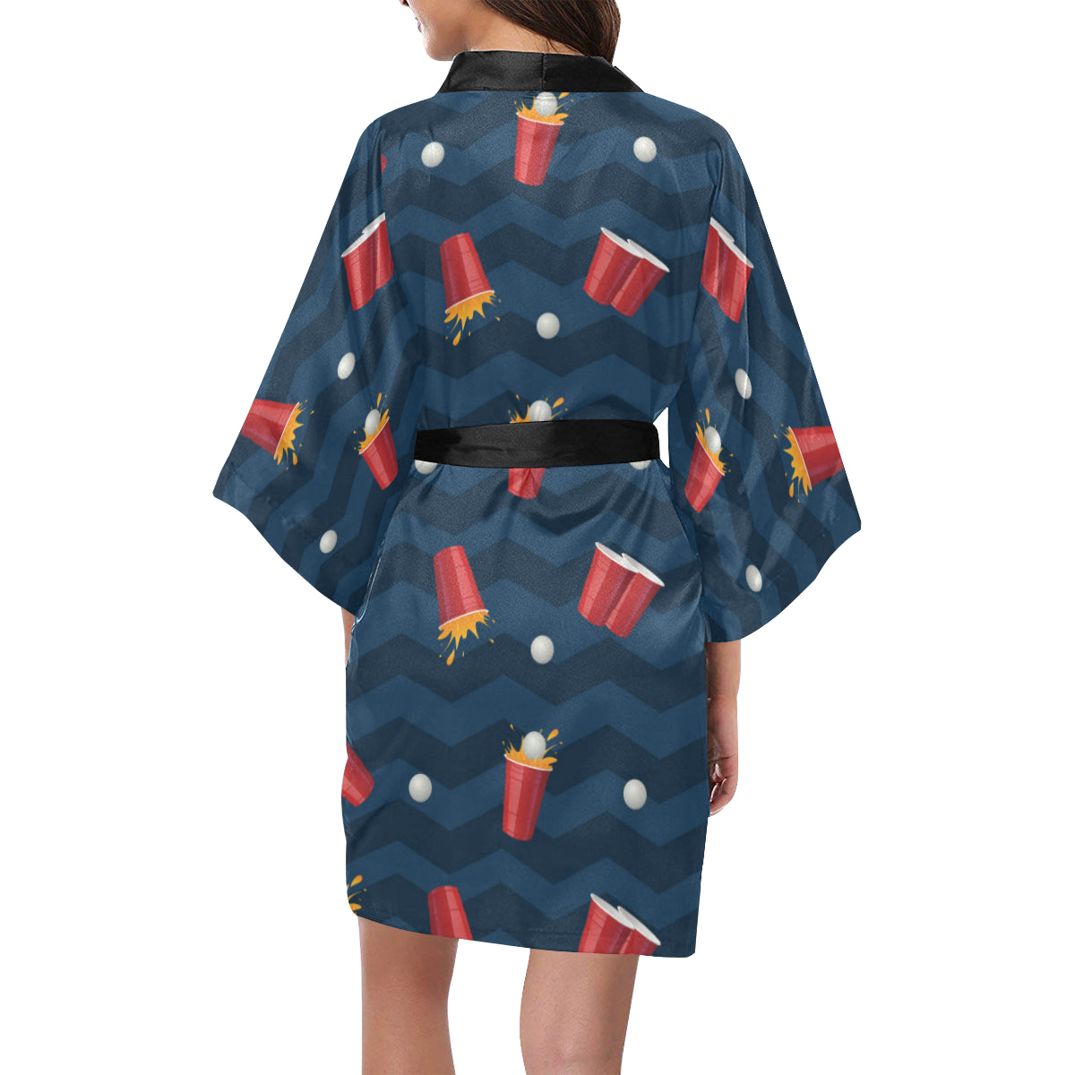 Beer Pong Pattern Print Design 01 Women's Short Kimono