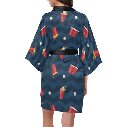 Beer Pong Pattern Print Design 01 Women's Short Kimono