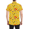 Emoji Face Print Pattern Men's Short Sleeve Button Up Shirt