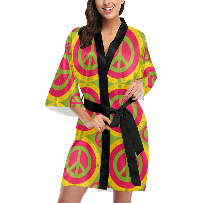 Peace Sign Pattern Print Design A01 Women's Short Kimono