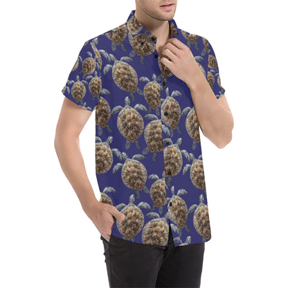 Sea Turtle Pattern Print Design T05 Men's Short Sleeve Button Up Shirt