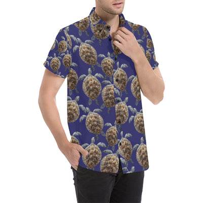 Sea Turtle Pattern Print Design T05 Men's Short Sleeve Button Up Shirt