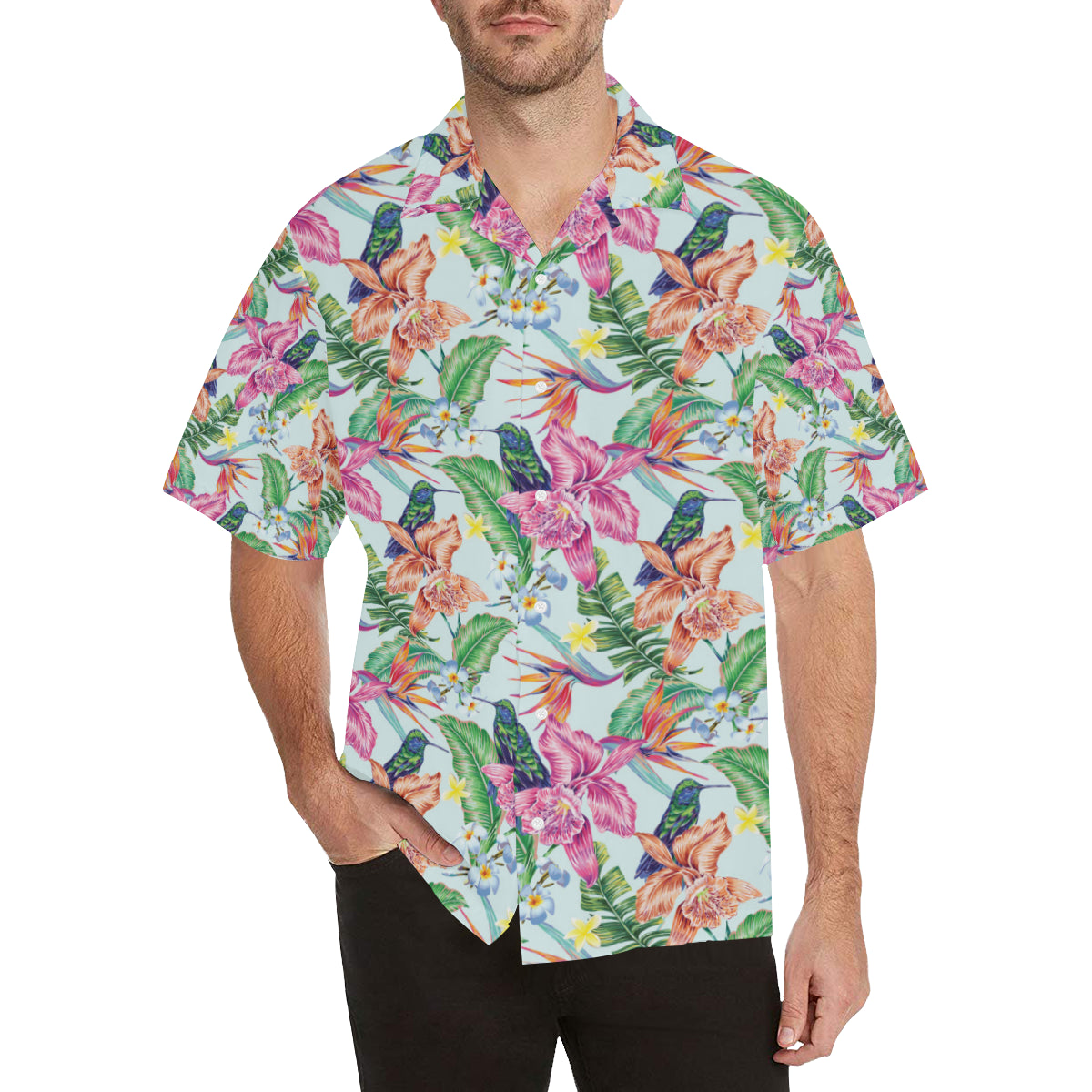 Hummingbird Tropical Pattern Print Design 05 Men's Hawaiian Shirt