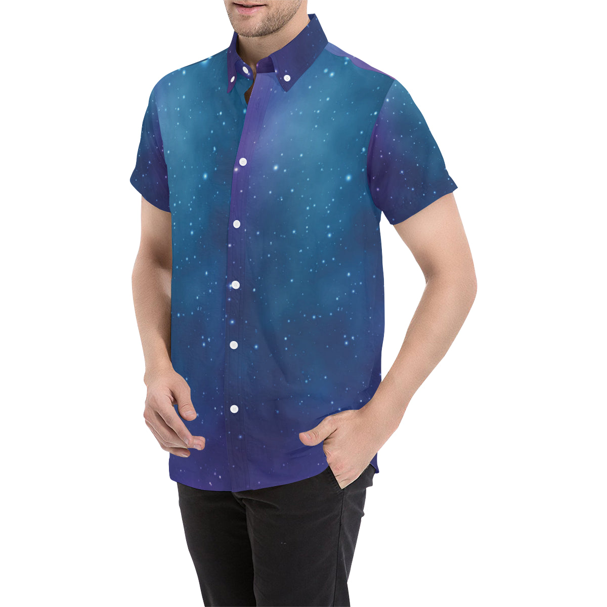 Nebula Pattern Print Design A01 Men's Short Sleeve Button Up Shirt
