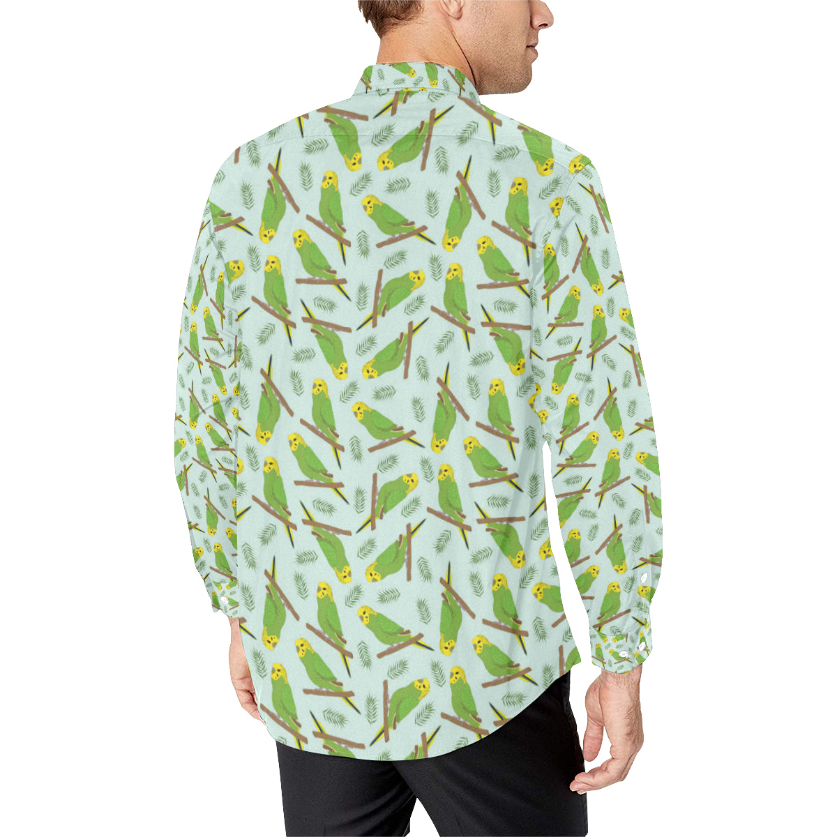 Budgerigar Pattern Print Design 04 Men's Long Sleeve Shirt