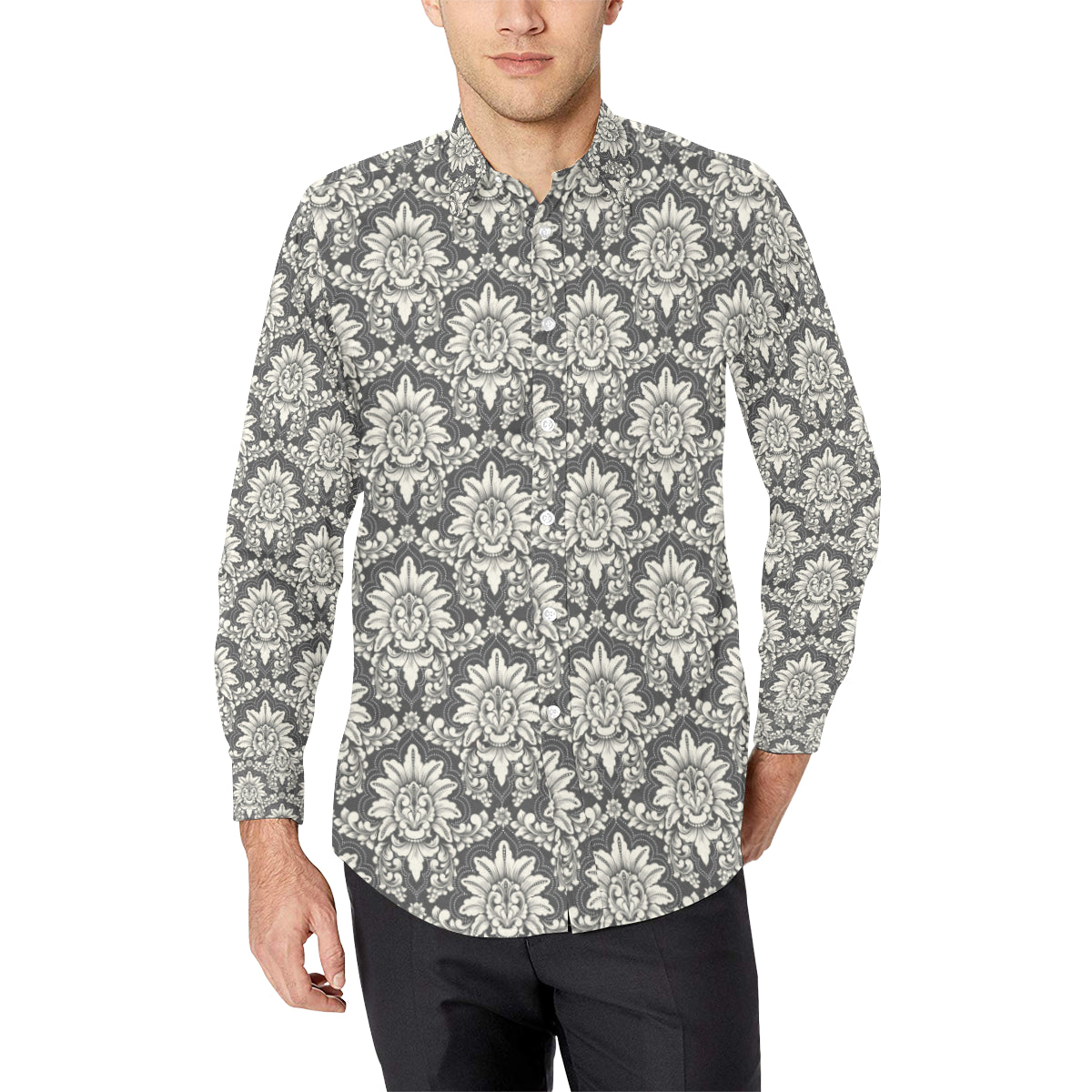 Damask Elegant Print Pattern Men's Long Sleeve Shirt