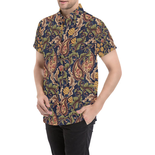 Floral Vintage Classic Print Men's Short Sleeve Button Up Shirt