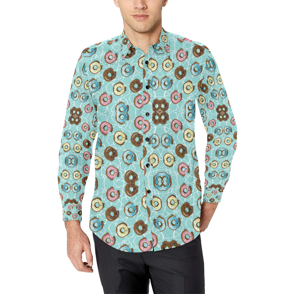 Emoji Donut Print Pattern Men's Long Sleeve Shirt