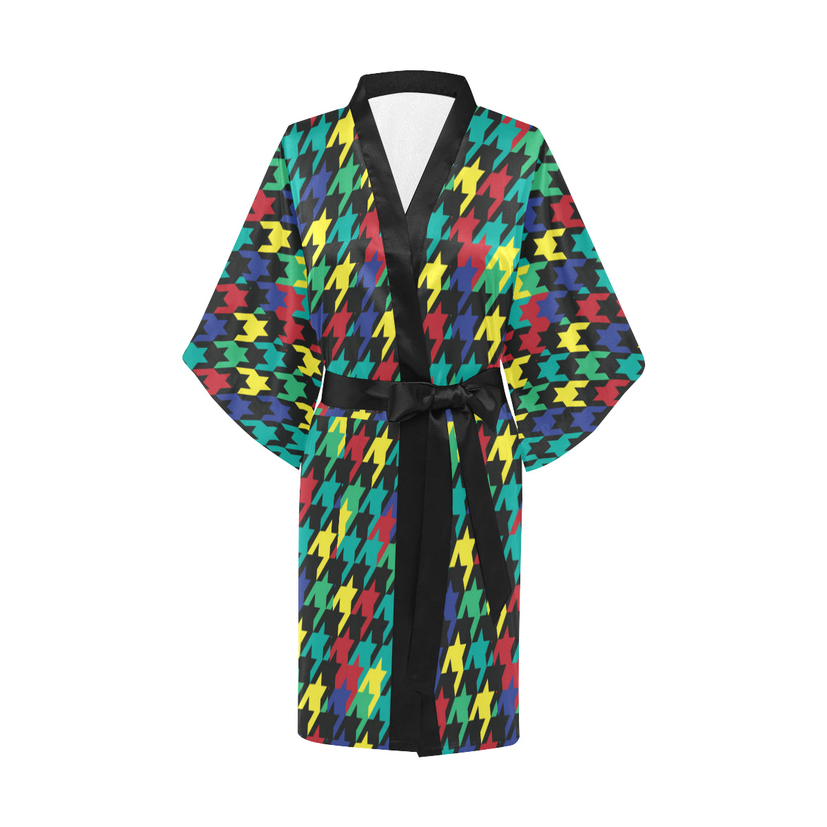 Houndstooth Colorful Pattern Print Design 02 Women's Short Kimono