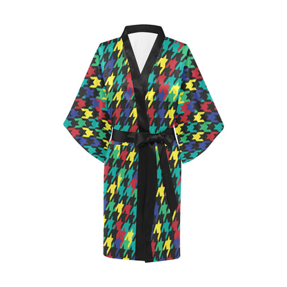 Houndstooth Colorful Pattern Print Design 02 Women's Short Kimono