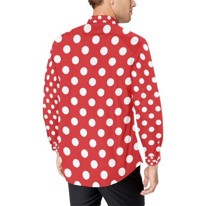 Polka Dot Red Pattern Print Design 04 Men's Long Sleeve Shirt