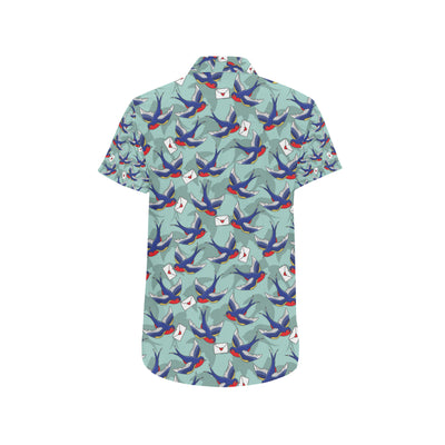 Swallow Bird Pattern Print Design 02 Men's Short Sleeve Button Up Shirt