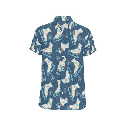 Ice Skate Pattern Print Design 01 Men's Short Sleeve Button Up Shirt