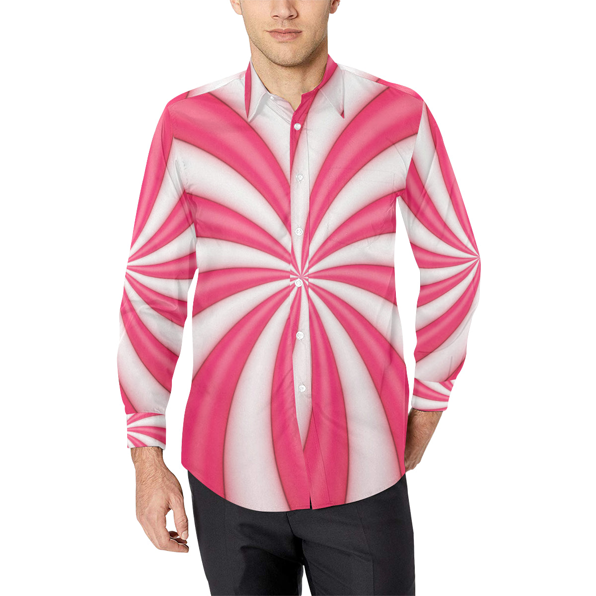 Vortex Twist Swirl Candy Print Men's Long Sleeve Shirt
