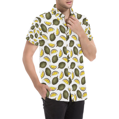 Durian Pattern Print Design DR03 Men's Short Sleeve Button Up Shirt
