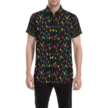 Christmas Light Pattern Print Design 04 Men's Short Sleeve Button Up Shirt