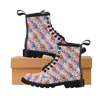 Peace Sign Patchwork Design Print Women's Boots