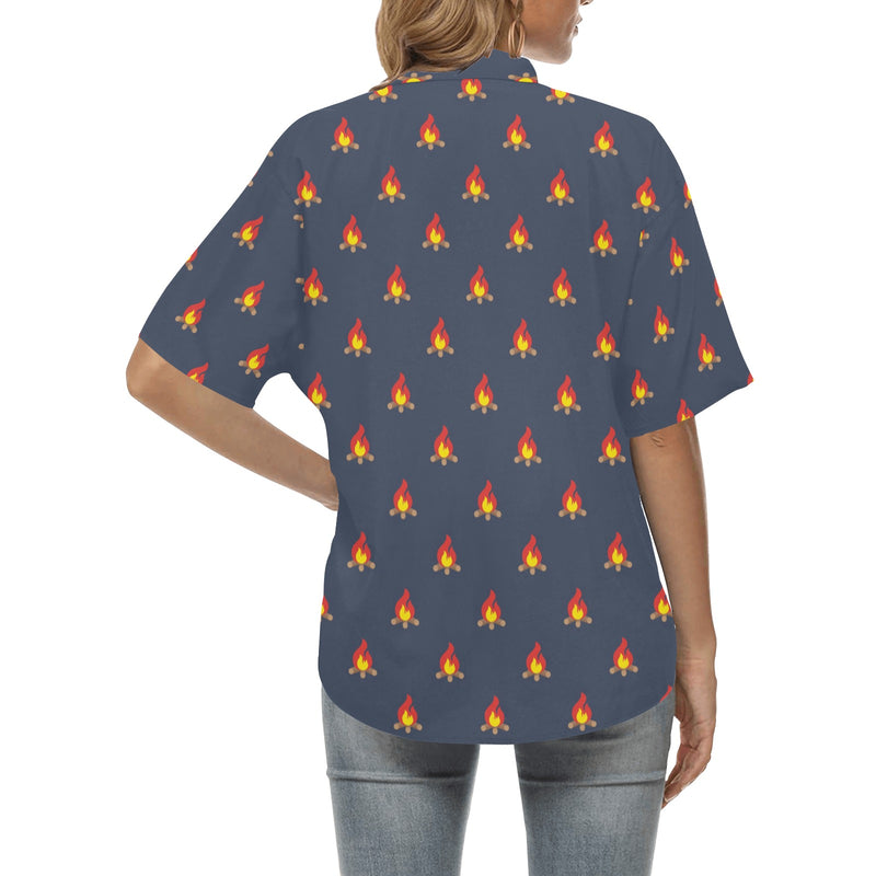 Campfire Pattern Print Design 02 Women's Hawaiian Shirt
