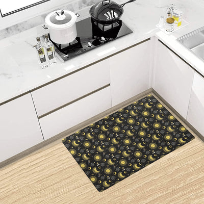 Sun Moon Golden Design Themed Print Kitchen Mat