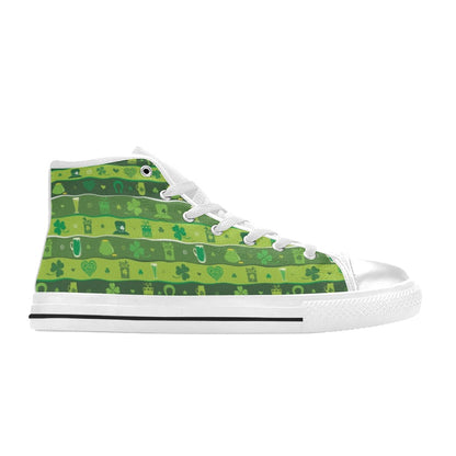 Shamrock Print Design LKS303 High Top Women's White Shoes