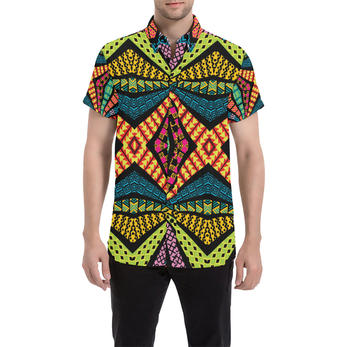 Kaleidoscope Pattern Print Design 05 Men's Short Sleeve Button Up Shirt