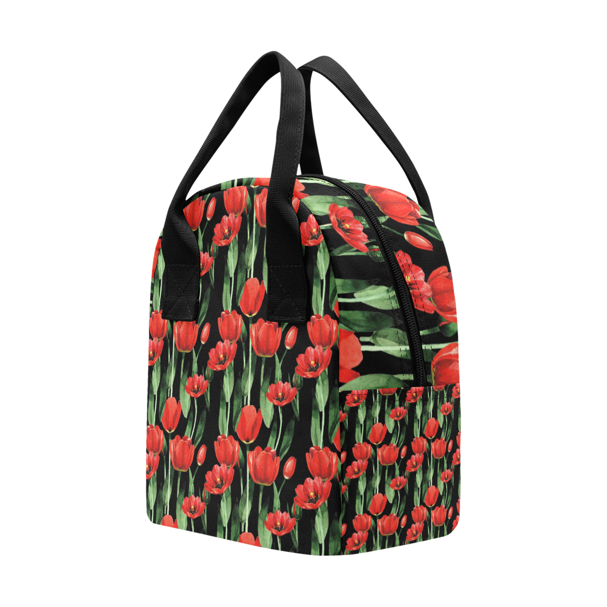 Tulip Red Pattern Print Design TP03 Insulated Lunch Bag