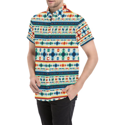 Aztec Pattern Print Design 02 Men's Short Sleeve Button Up Shirt