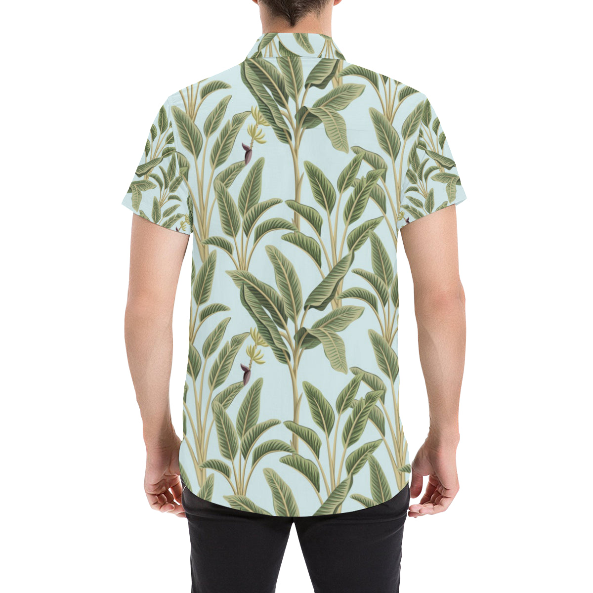 Banana Leaf Pattern Print Design BL03 Men's Short Sleeve Button Up Shirt