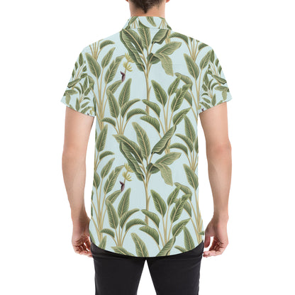 Banana Leaf Pattern Print Design BL03 Men's Short Sleeve Button Up Shirt