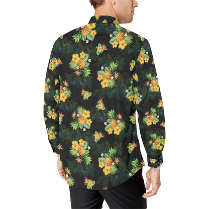 Pineapple Tropical Flower Print Pattern Men's Long Sleeve Shirt