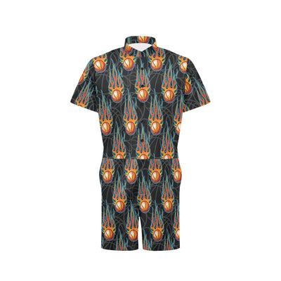 Basketball Fire Print Pattern Men's Romper