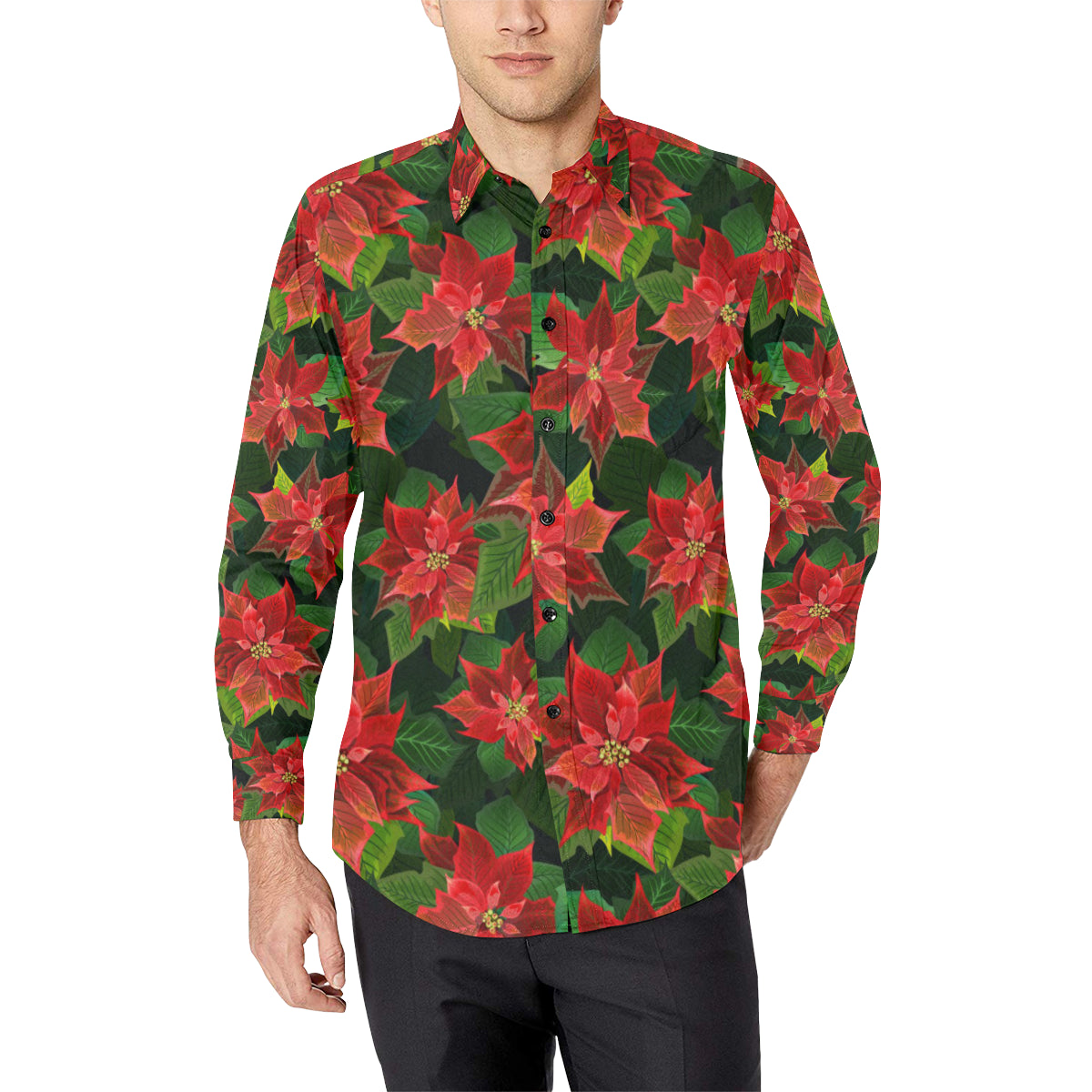 Poinsettia Pattern Print Design POT04 Men's Long Sleeve Shirt