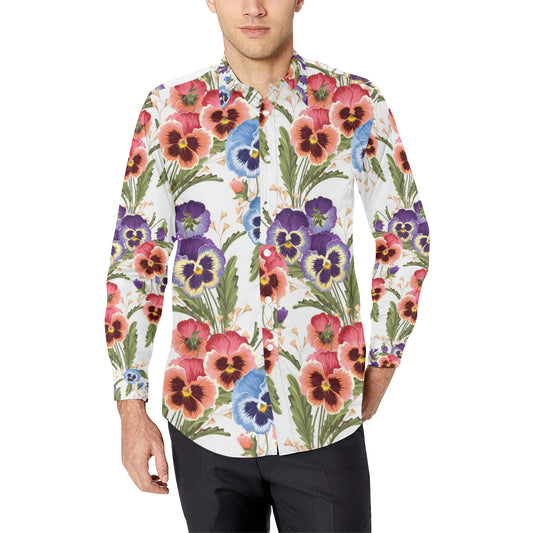 Pansy Pattern Print Design PS06 Men's Long Sleeve Shirt